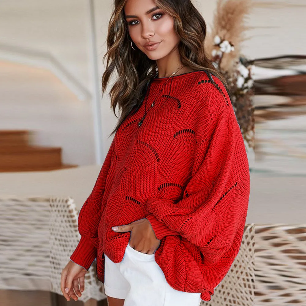 2020 New Women Spring Winter Women's Loose Long Sleeve Hollow-Out Knit Sweater Thin Solid | Женская одежда