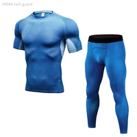summer gym running t shirt mens leggings compression shirt workout clothing 4xl jogging skin care kits mma training suits set