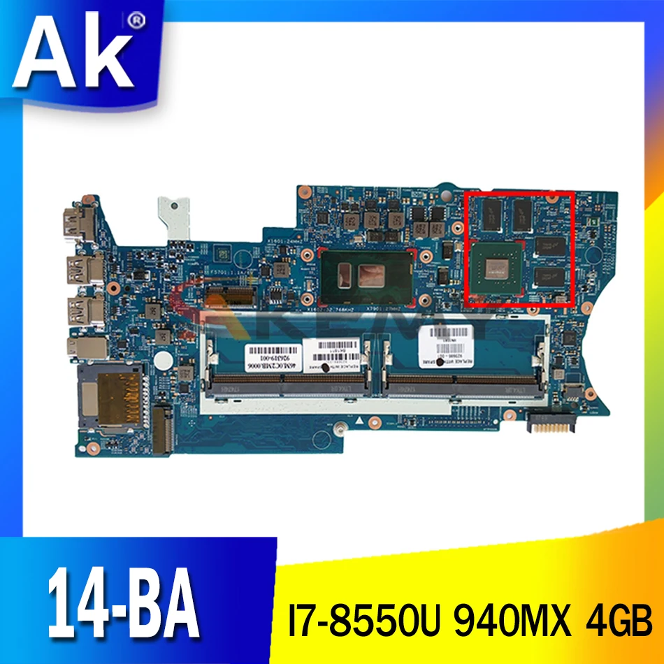 

Материнская плата Akemy для ноутбука HP Pavilion X360 14-BA 17817-1 448.0BZ09.0011 939382-601 939382-001 I7-8550U CPU 940MX 4 Гб