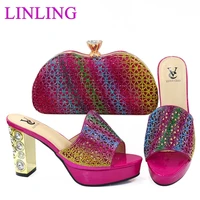 high selling 2021 sweet style comfortable heels in 9 5cm with platform decorate with rhinestong in fuchsia color for wedding