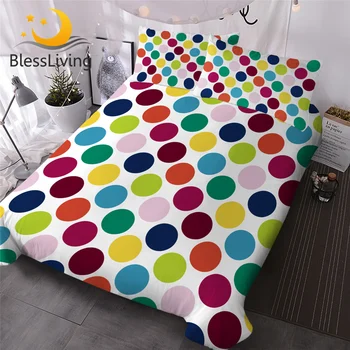 BlessLiving Dots Bedding Set Queen Size Duvet Cover Set Colorful Printed Bedclothes Round Adult Cozy Home Textiles Parure De Lit 1