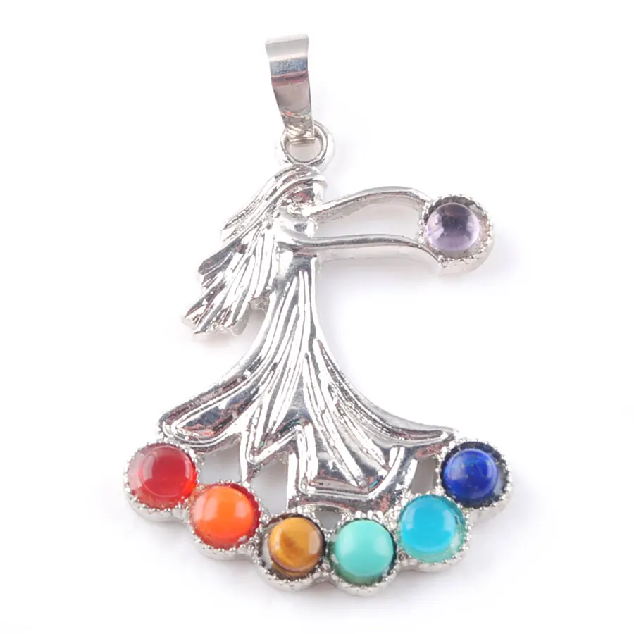 

WOJIAER 7 Chakras Natural Stones Goddess Dress Pendants Health Amulet Healing Jewelry Making Charms Pendant Fit Necklace N3266