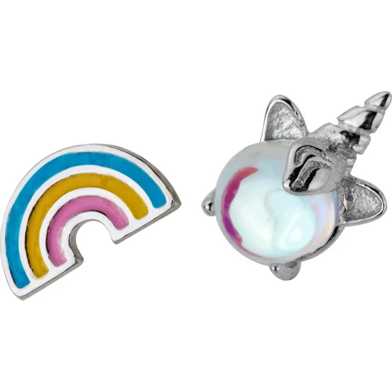 Unicorn Rainbow Trustdavis, Настоящее серебро 925 пробы, асимметричные радужные серьги-гвоздики с единорогом для женщин и девушек, хорошее ювелирное изделие, Brincos ZH131 - Окраска металла: Unicorn Rainbow