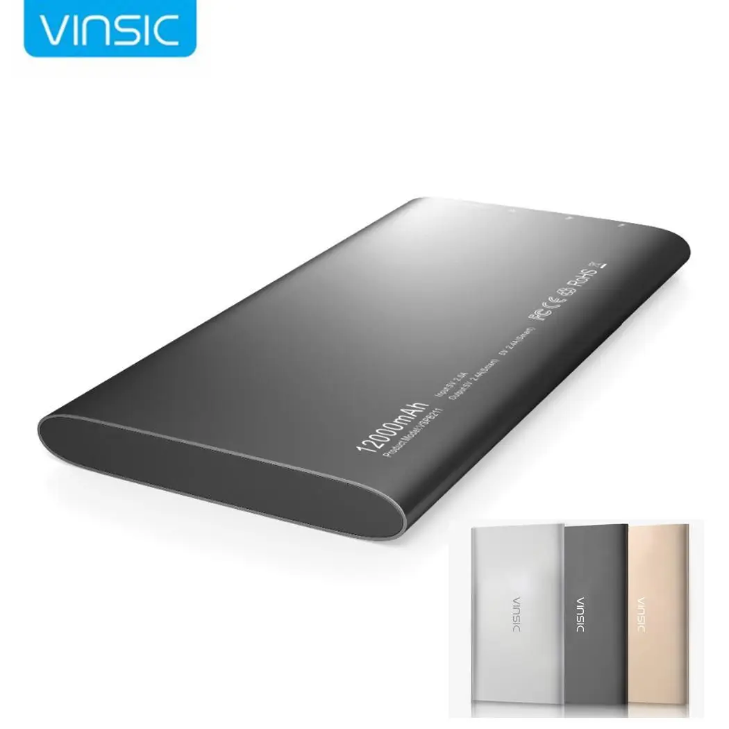 Vinsic 12000 мАч портативный внешний аккумулятор с двумя usb портами мобильный Банк