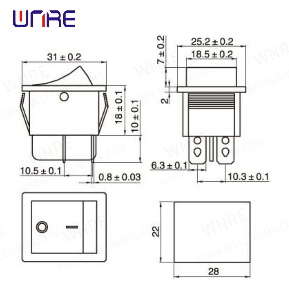 KCD4 клавишный переключатель ВКЛ-ВЫКЛ 2 положения 4 контакта электрическое