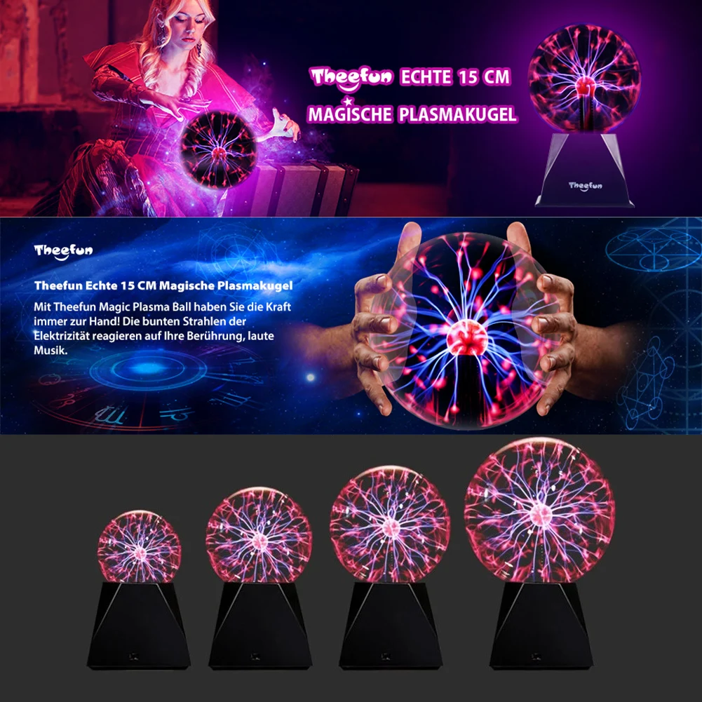 

4/5/6/8 inch Plasma Ball Light Sphere Lightning USB Static Glitter Touch Sound Sensitive Interactive Christmas Gift Night Lamp