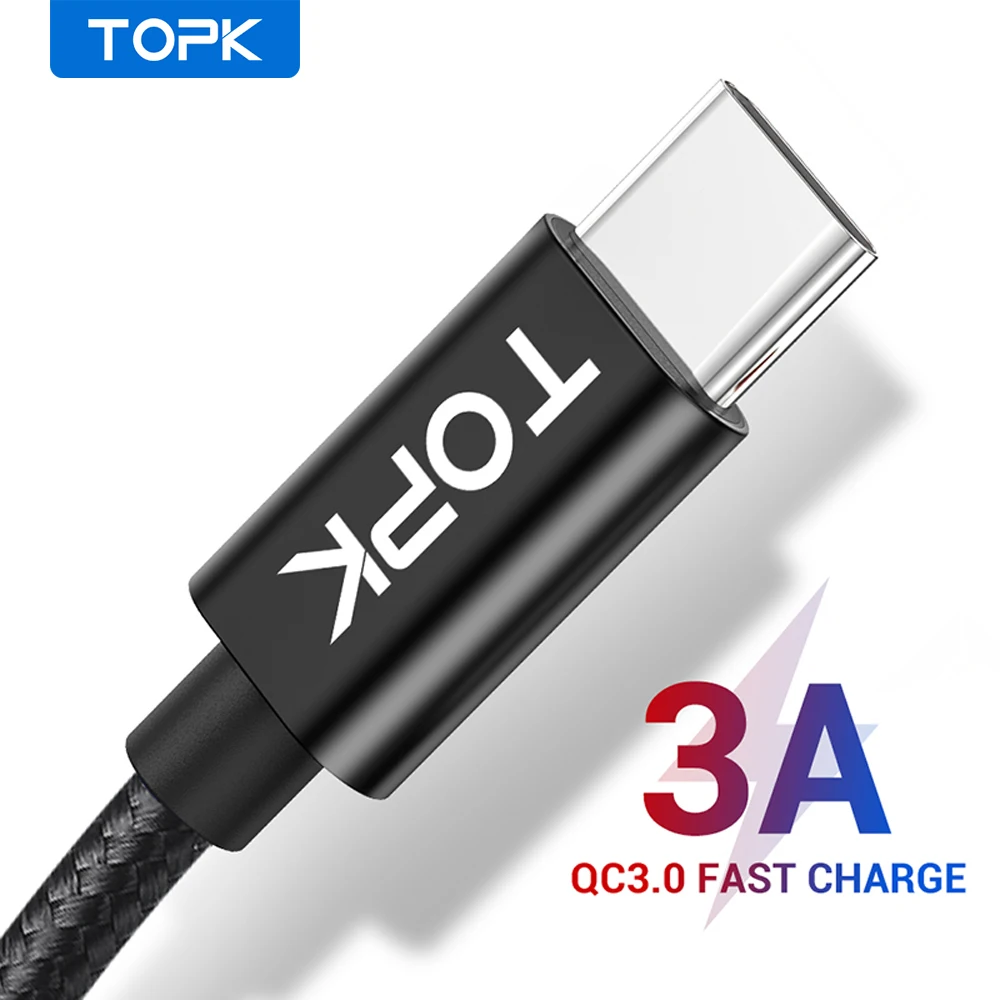 USB Type C кабель TOPK USBC для быстрой зарядки и передачи данных 3A Samsung S9 + S10 Plus Xiaomi Redmi K20 Pro