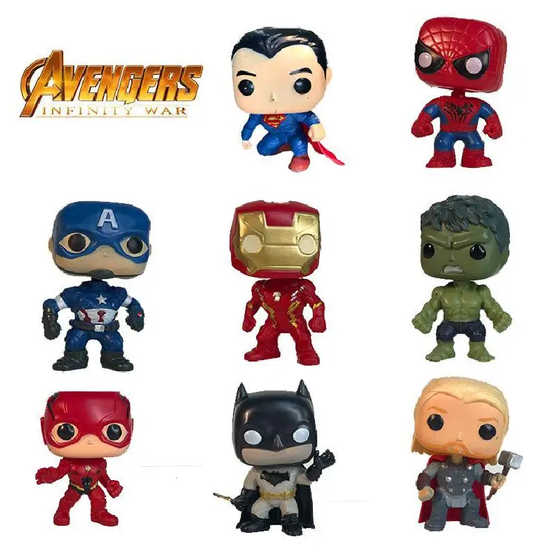 

Marvel's Hands-on Avengers Various Heroes Pop8 Iron Man Batman Spiderman Children About 10cm Toys Pvc Material Decorations