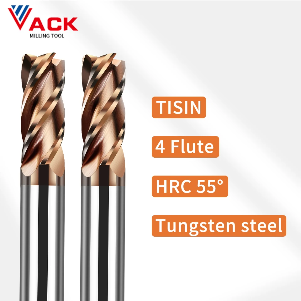 

VACK HRC55 Carbide End Mill 4Flutes Milling Cutter Alloy Coating Tungsten Steel Cutting Tool CNC Maching Endmills 2 4 5 6 8 10mm