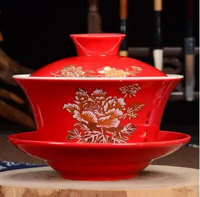 300 мл китайские традиции Gaiwan чайный набор Dehua керамический Дракон ретро большие чаши покрытые чайные пиалы кунг-фу с чашками для чая - Цвет: 04