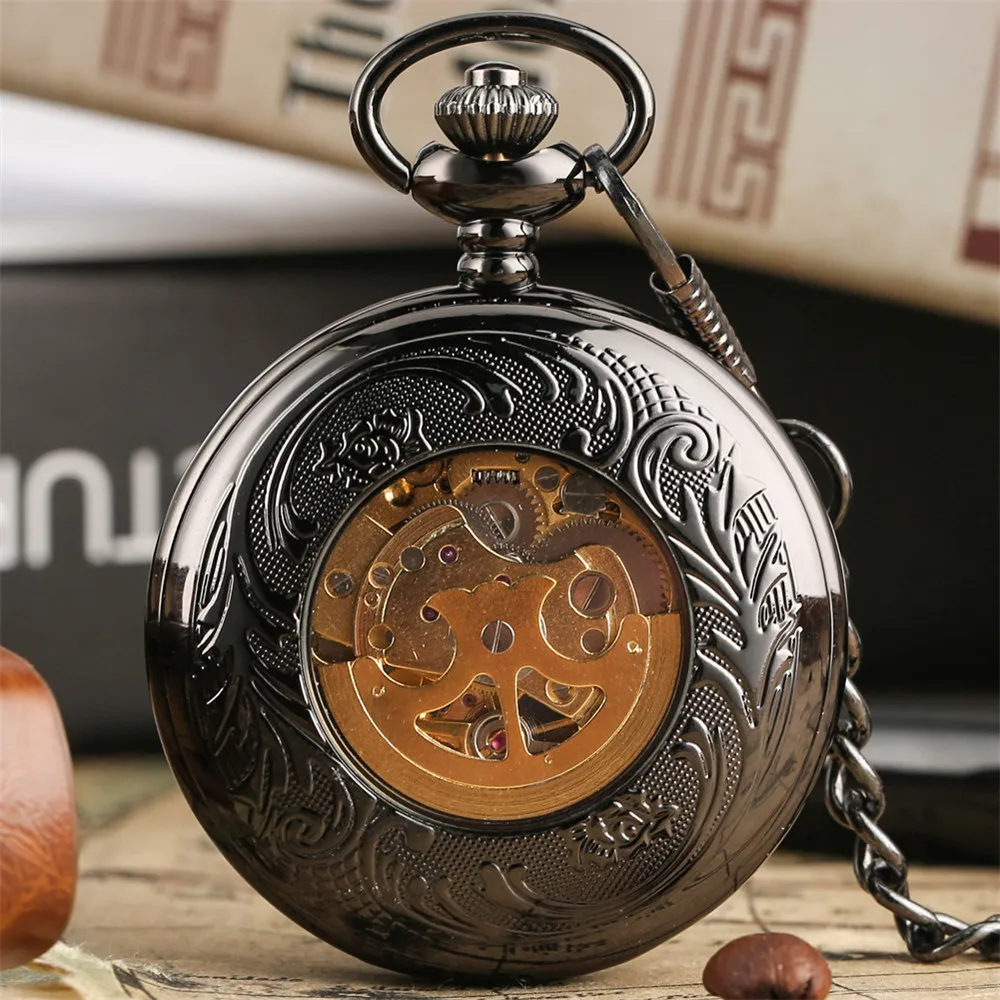 Gold Roman Numerals Automatic Mechanical Pocket Watch Hollow Pumpkin Flower Cover Self Winding Retro Pocket Timepiece reloj