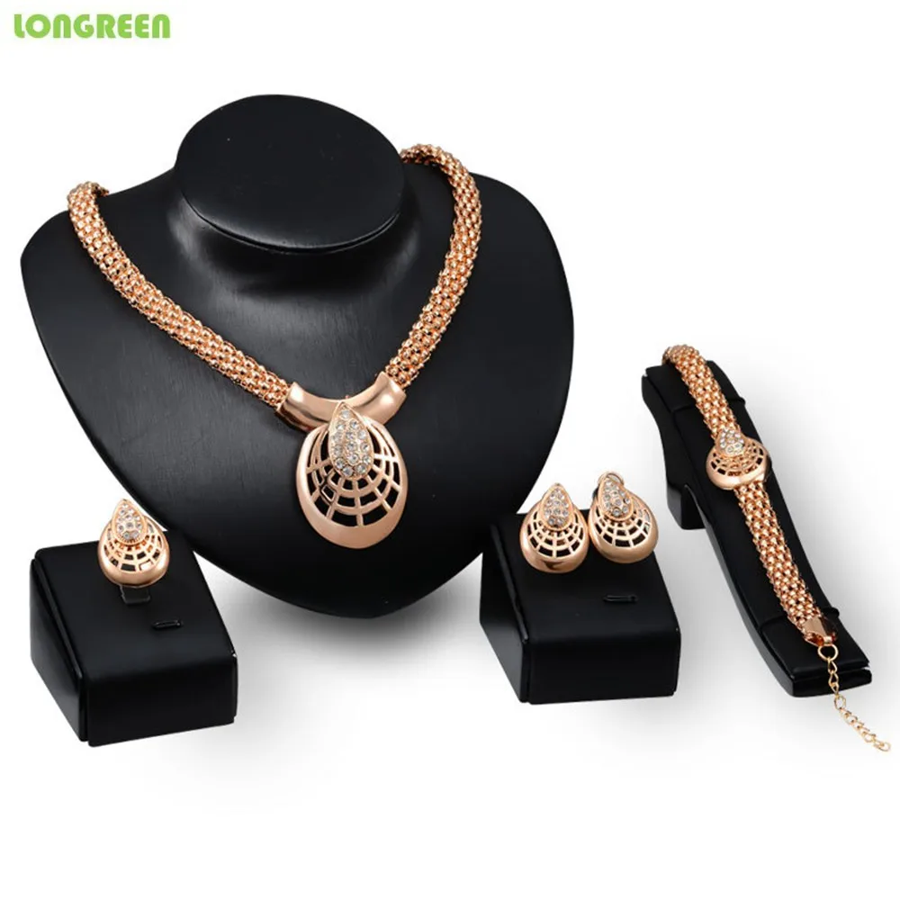 Style 7 Роскошные золотые ювелирные изделия с украшением в виде кристаллов капли воды Для женщин Китая по оптовым ценам многослойное украшение на шею в Цепочки и ожерелья серьги свадебные туфли в нигерийском стиле Дубай ювелирные наборы - Окраска металла: Style 7