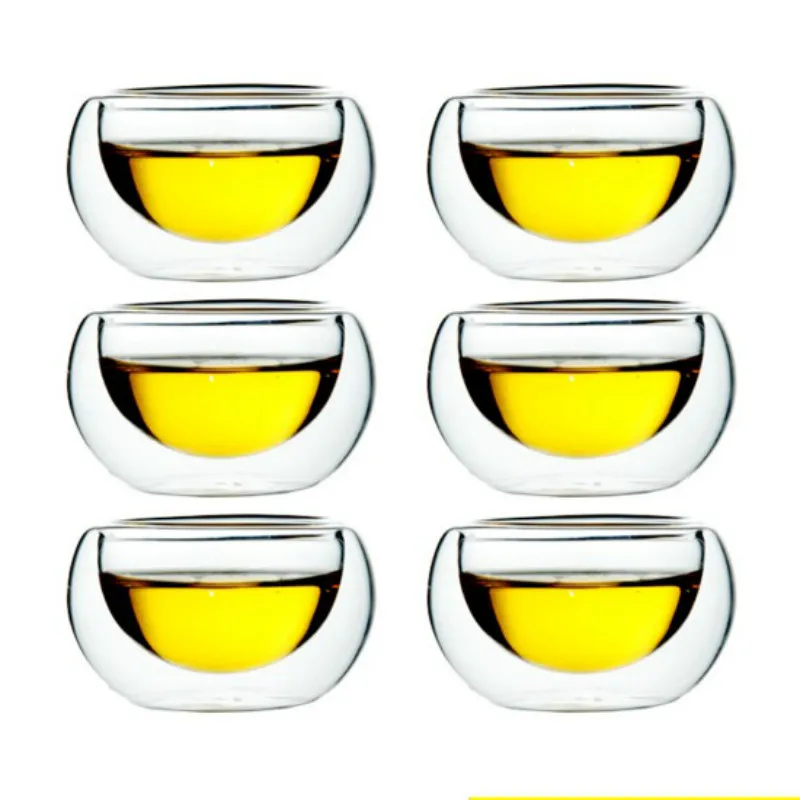 

2pcs / double transparent glass teacup 50ml double glass teacup, heat resistant glass double cup Kungfu teacup