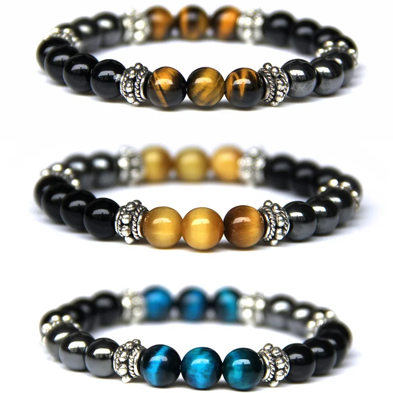 

Unique Natural Tiger Eye Stone Men's Beaded Bracelet Fashion Women's Gem Beads Charm Energy Elastic Bracelet Jewelry