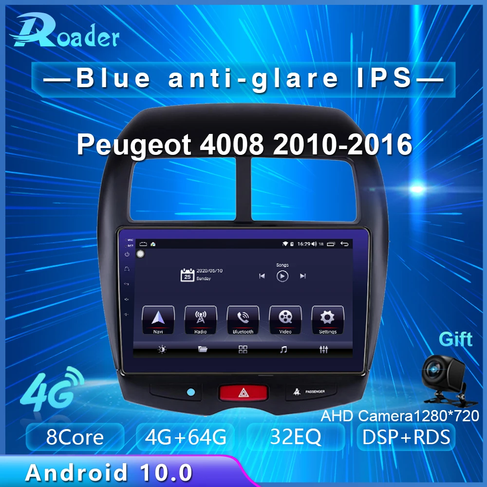 Roader Android 10 0 автомобильный DVD-плеер для Peugeot 4008 2010-2016 4G/64G Автомобильный