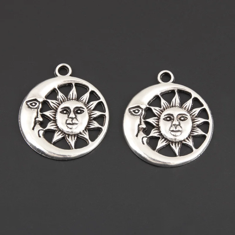 

20pcs Silver Color 29.5x25.5mm Moon And Sun With Face Charms Nature Pendant Fit DIY Jewelry Making Handcrafted Accessories