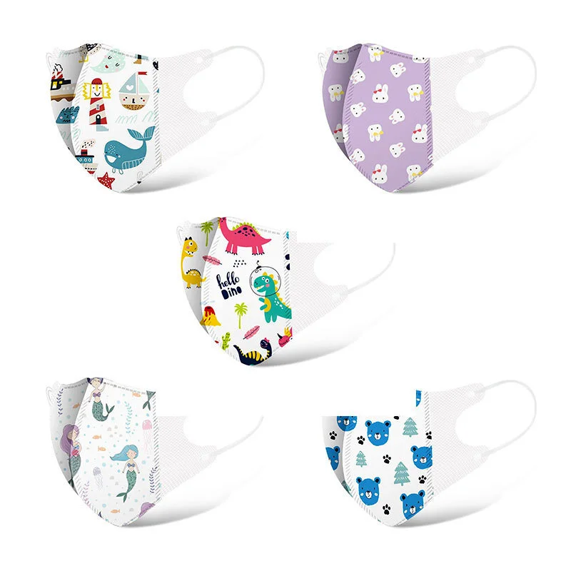

10pcs/bag Children 3d Disposable Face Masks Children Four-story Protection Infant Cartoon Print Mask Meltblown Kids Mask