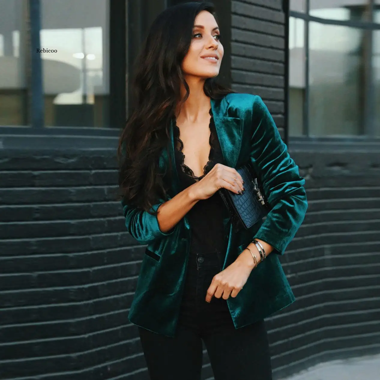 Women Blazer Velvet Blazer Coat Single Breasted Long Sleeve Ladies Black Blazer Jacket Fashion Women’s Slim Suit Jacket