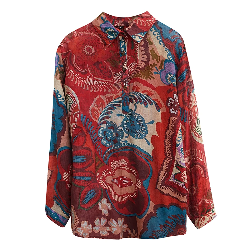 

COIGARSAM Fashion Full Sleeve blouse women New Spring Floral Print blusas womens tops blouses Design And Color 6093