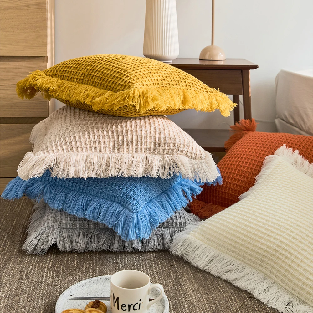 

High Quality Tassels Cushion Cover Yellow Blue White Orange Pillow Cover Bedroom Sofa Decoration PillowCase 45x45cm Pillows