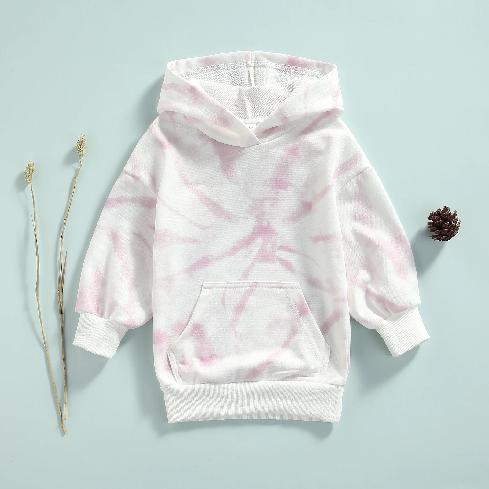 

Autumn Winter Children Tie-dye Hooded Sweatshirt Dress Loose Fit Long Sleeve Pullover Front Pocket for Girls Clothing