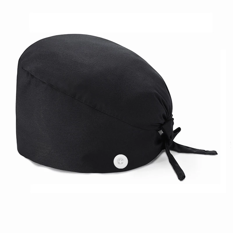 Solid Scrub Cap with Buttons Bouffant Hat for Women Men Wearing Protect Ears Work Hat Huniform Accessories gorro medico mujer