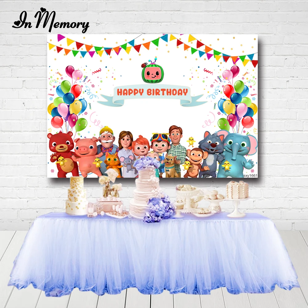 Фотофоны InMemory Cocomelon для семейной фотосъемки с изображением белых флажков