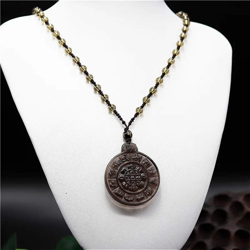 Натуральный ледяной цвет обсидиан Китайский Зодиак кулон ожерелье модное