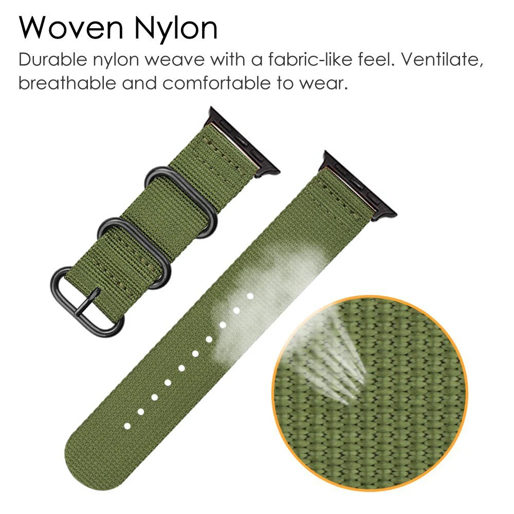 Ремешок из дышащей нейлоновой ткани для Apple Watch Band Series 5 4 3 Green спортивный браслет