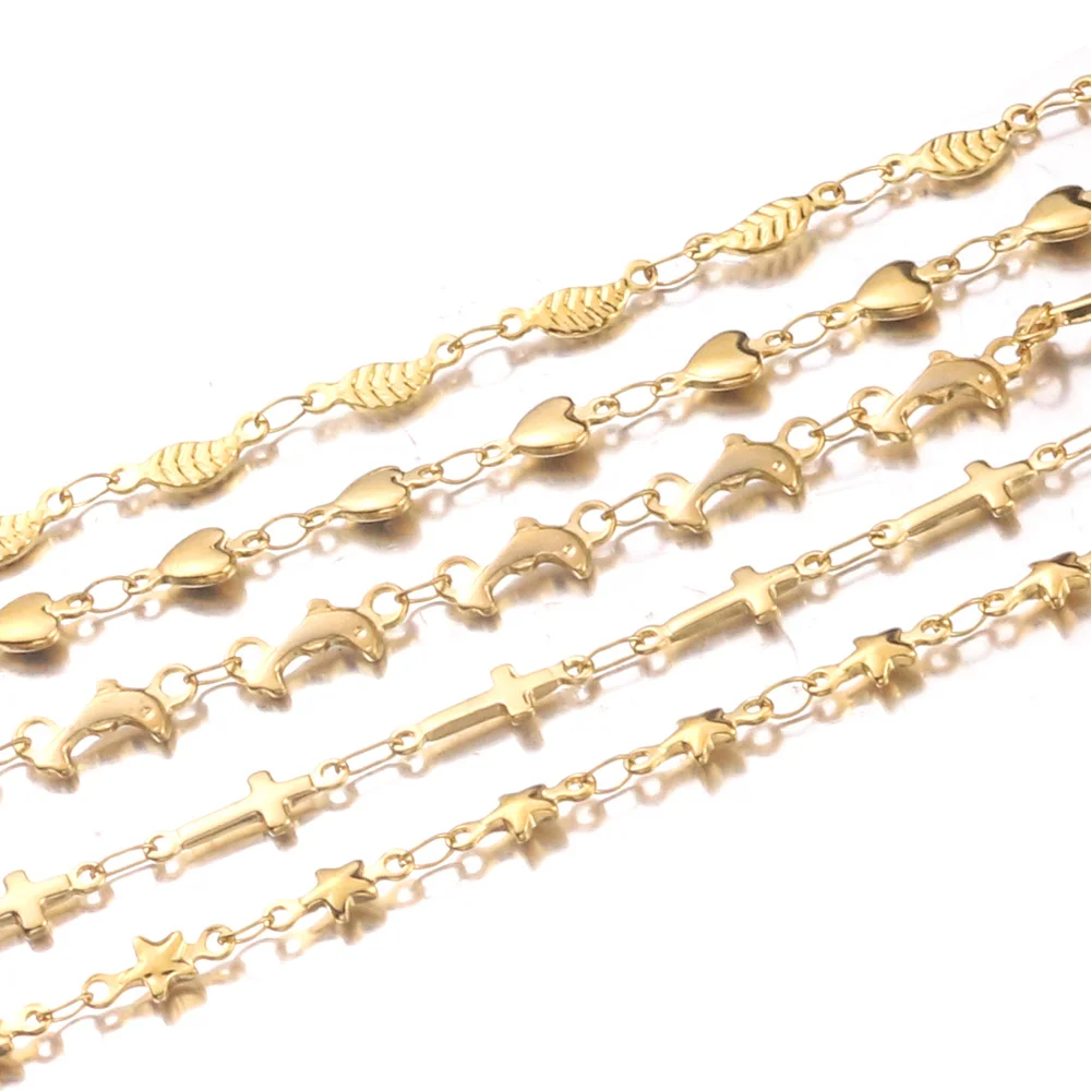 1 м/лот из нержавеющей стали золотые звенья Дельфин в форме сердца листьев