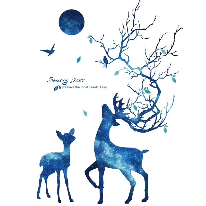 

[shijuekongjian] Cartoon Girl Wall Stickers DIY Deer Animal Mural Decals for Kids Rooms Baby Bedroom Nursery House Decoration