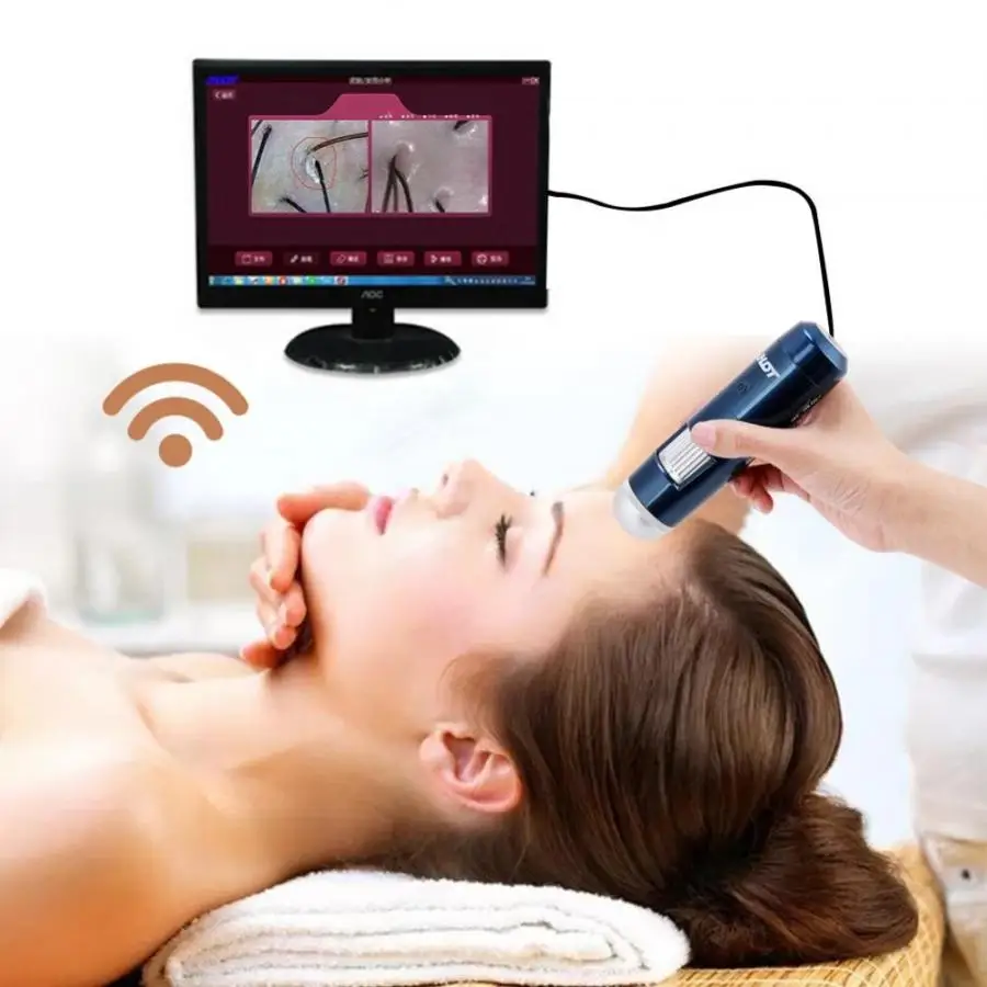 Беспроводной Цифровой Микроскоп 5 200X анализатор кожи головы и волос с Wi Fi USB