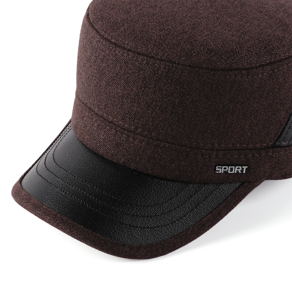 Шерстяные плотные мужские плоские шапки военная шапка с ушанками Мужская