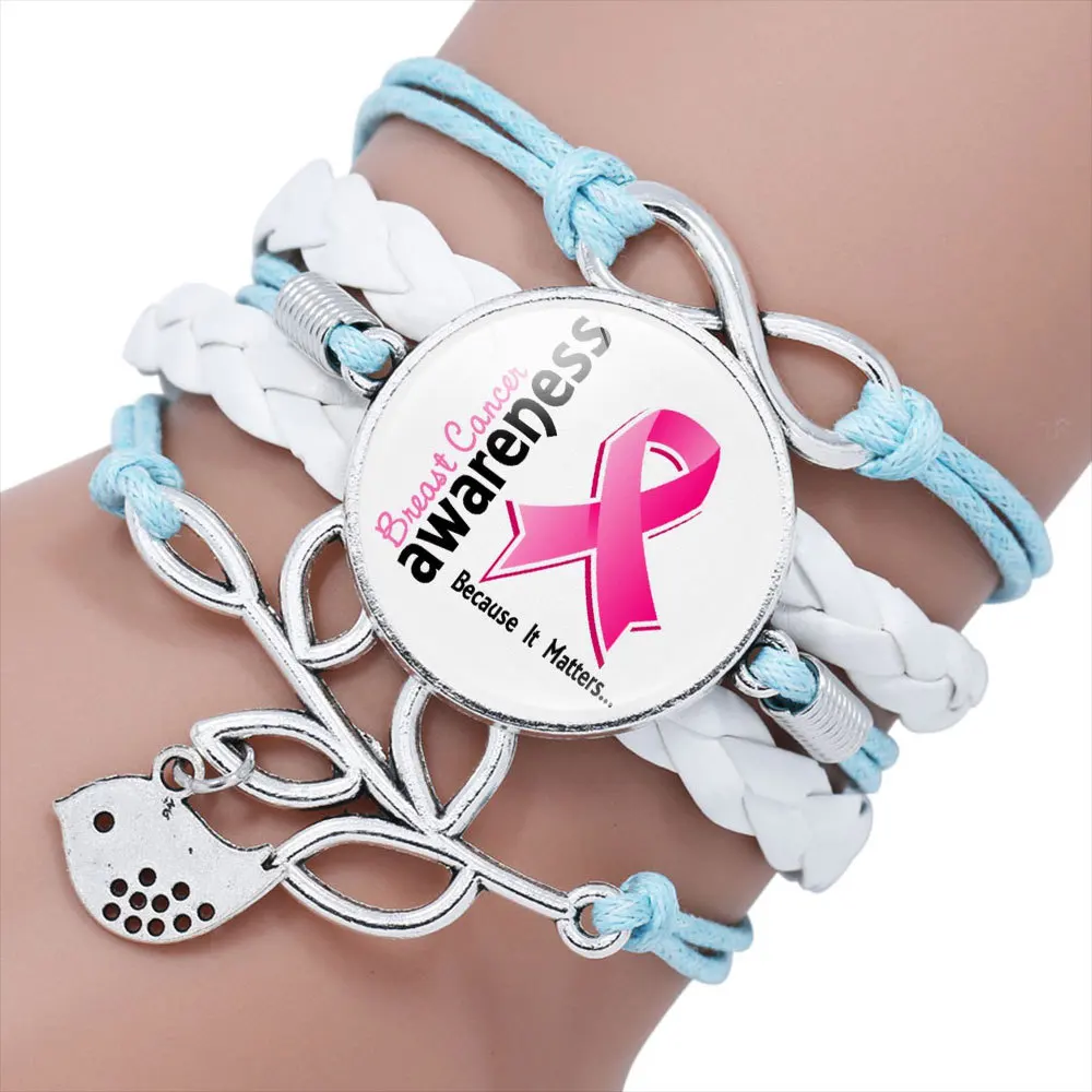 Новинка Очаровательные кожаные браслеты с кабошоном из розовой ленты надписью