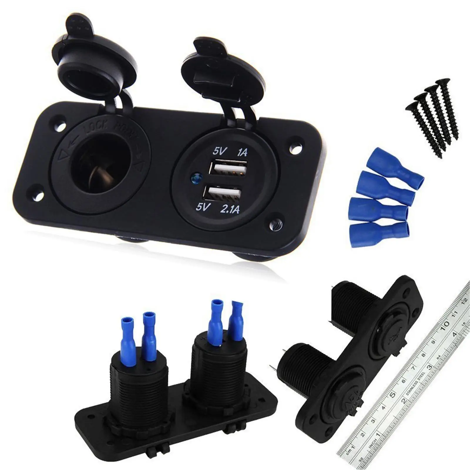 

Dual USB Car Cigarette Lighter Socket Splitter Charger Power Adapter Outlet Auto Parts With Blue Light DC12V-24V