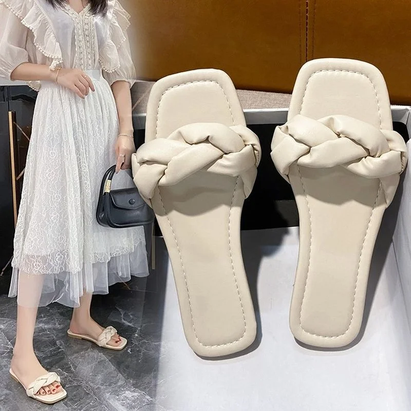 

Sandals women's fashion slippers 2021 summer new girls all-match woven sandals little girls word with casual sandals