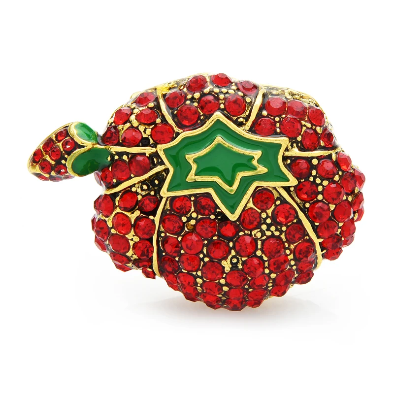 

Wuli&baby Rhinestone Pumpkin Brooch Pins Enamel Green Leaf Tomato Plant Brooches Women 2021 New Year Fashion Jewelry Gift