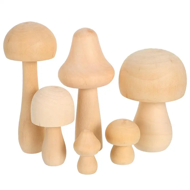 

6pcs Wooden Mushroom Set Natural Unfinished Mushroom DIY Crafts Painting Peg Dolls Ornament Handmade Kids Toy