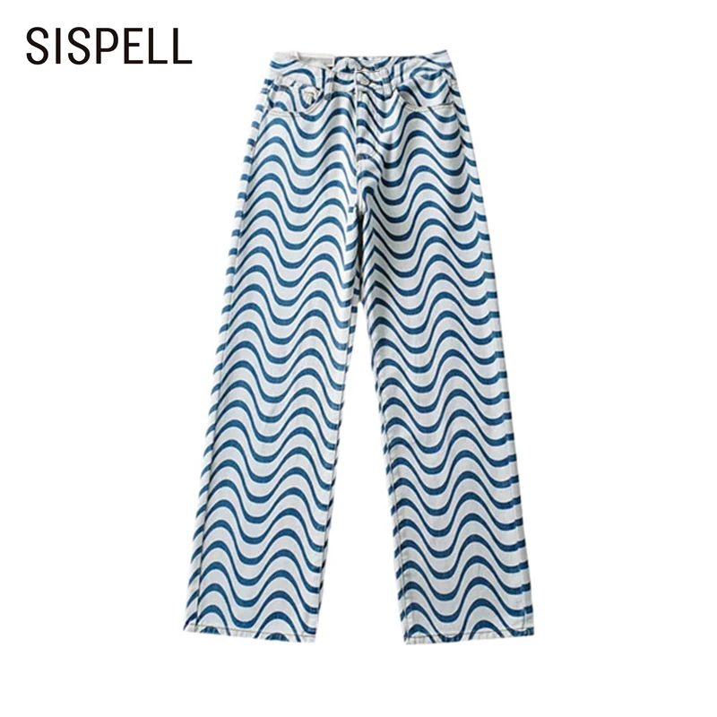 

Женские джинсовые брюки SISPELL, повседневные свободные брюки в полоску, с высокой талией, в полную длину, осень 2021