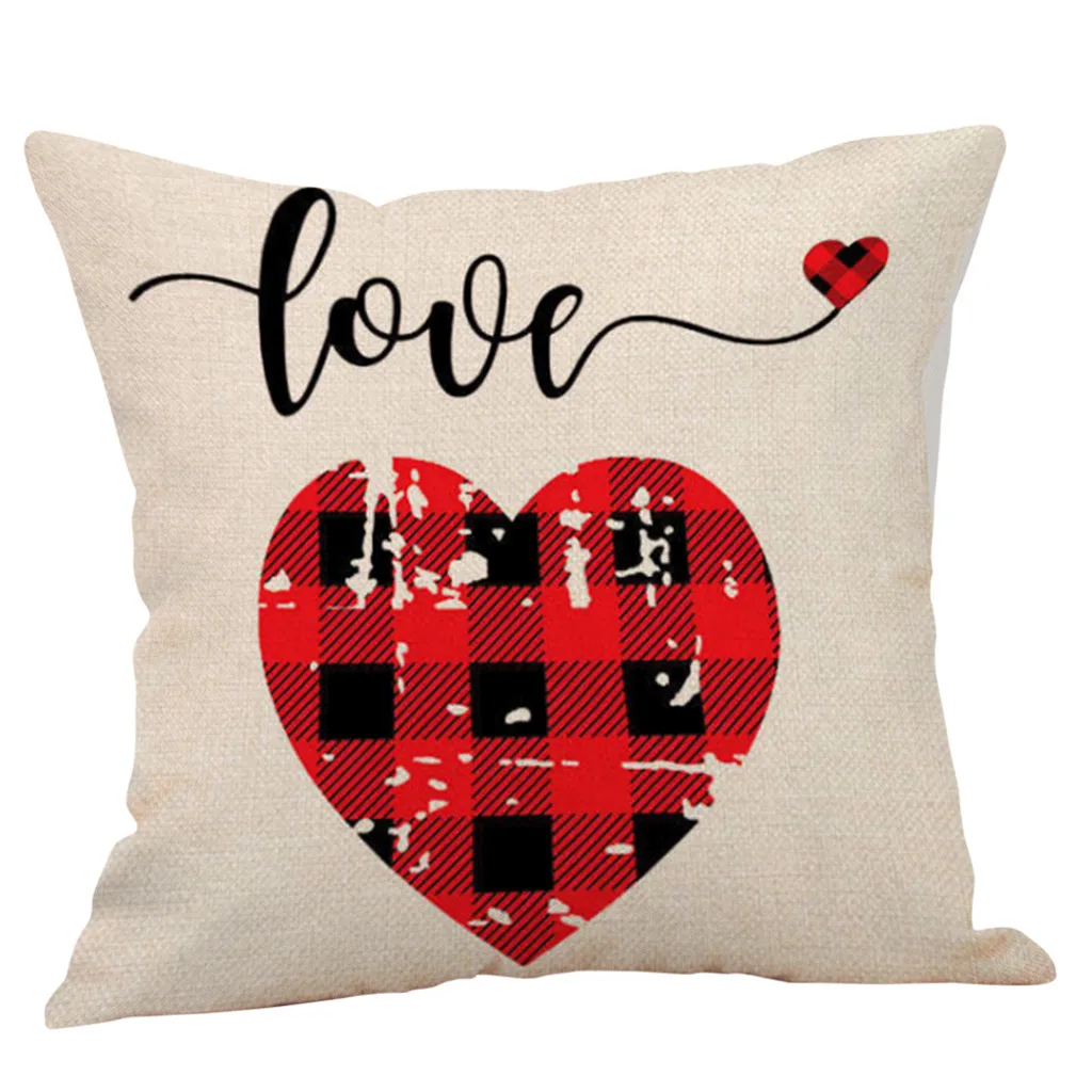 

Cotton Throw Pillow Case Square Sofa Waist Cushion Cover For Home Ornament Lover Gift Sofa Decorative Happy Valentine's Day