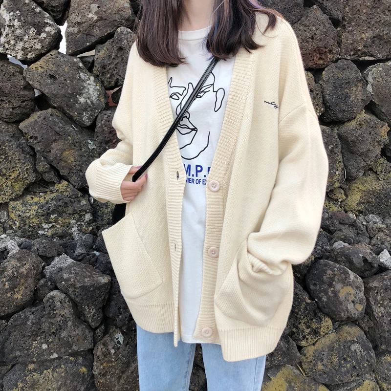 Новинка осени 2019 корейский женский кардиган с вышивкой в стиле колледжа