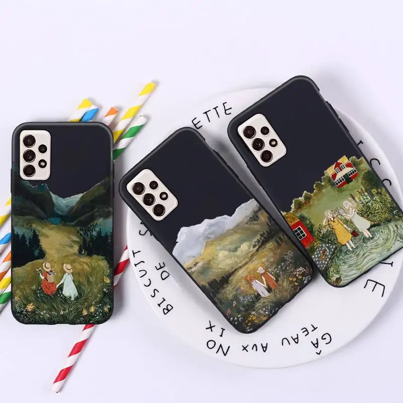 

Cartoon Scenery Girl Phone Case For Samsung A51 A32 A52 A71 A50 A12 A21S S10 S20 S21 Plus Fe Ultra