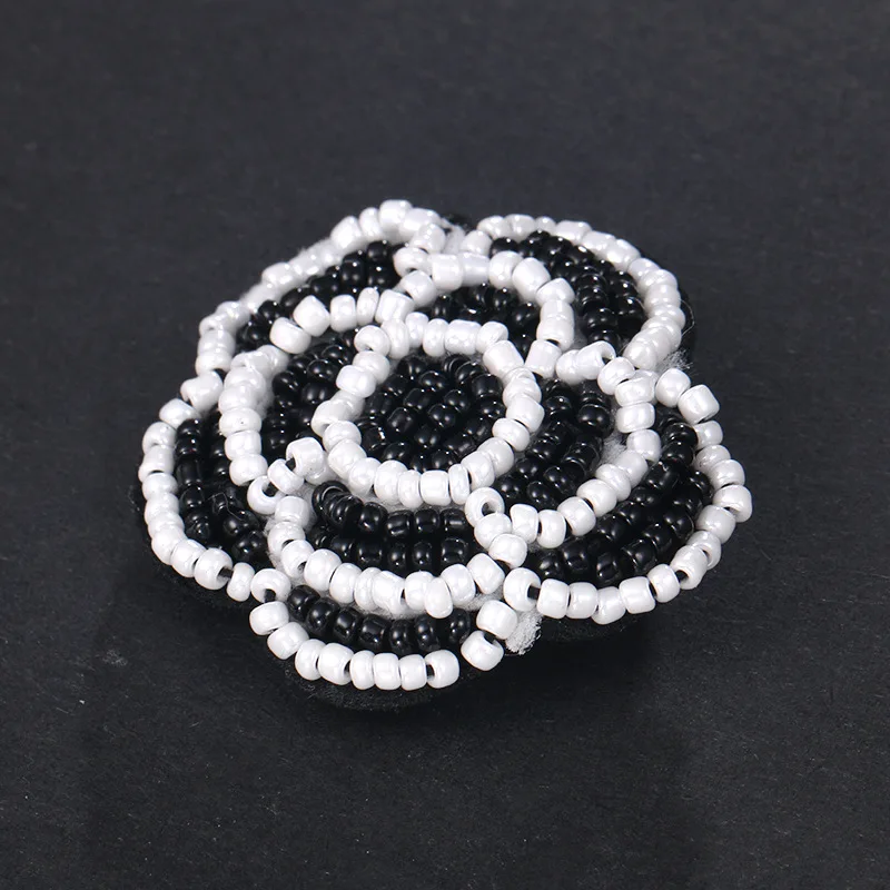 New Handmade Fabric Bead Flower Brooch Pins Crystal Camellia Lapel Pin and Brooches Cardigan Dress Corsage for Women Accessories | Украшения