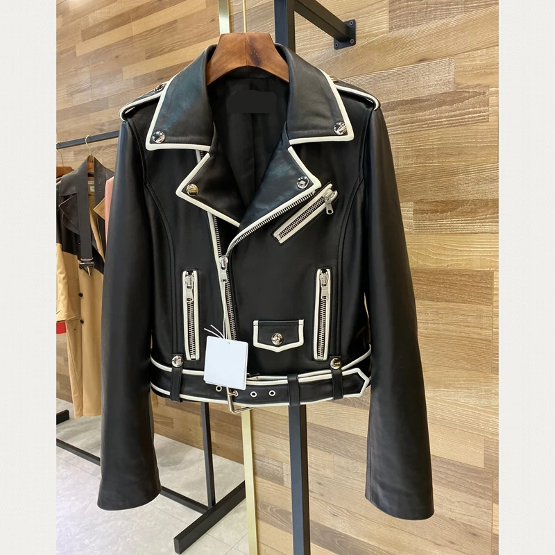 Женское пальто из натуральной кожи байкерская куртка-бомбер 100% овчины с длинными