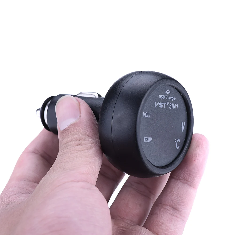 

3-in-1 LED Car Battery Electric Cigarette Lighter Plug Voltmeter & Thermometer