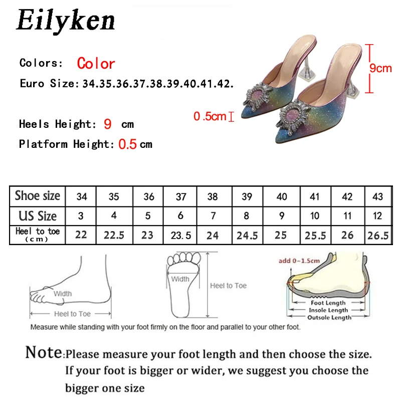 

Eilyken Crystal Women Pumps Sandals Elegant Pointed Toe Rhinestone High Heels Shoes Bling Crystal Perspex Spike Heeled Mule