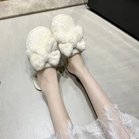 white winter womens light daily indoor bow lovely slippers girl fashion versatile fuzzy home sliders cheap warm shoes womans