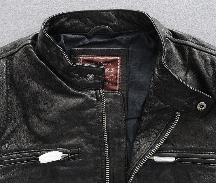 genuine men Classic super soft sheepskin short slim fit wind jacket black limited edition men's leather coat thin | Мужская одежда