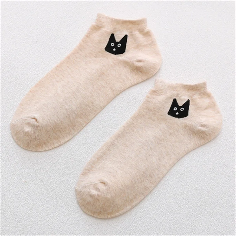 Beige Black Cat Милые носки в горошек с рисунком кота для девочек; мягкие женские хлопковые носки; сезон весна-лето-осень-зима; модные Молодежные носки до щиколотки - Цвет: Beige Black Cat