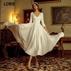 Простое белое свадебное платье LORIE длиной ниже колена с рукавом до локтя, мягкое атласное пляжное платье, дешевое праздвечерние чное платье принцессы 2020